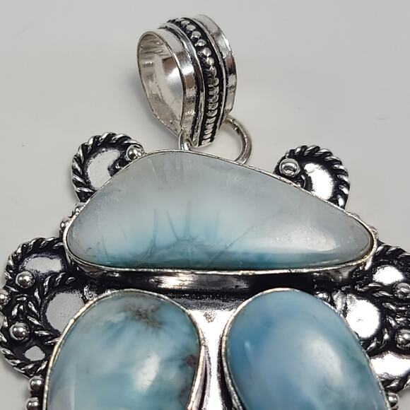 Quad Stone Larimar Sterling Pendant (2") on 18" Necklace - Picture 5 of 8